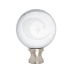 1.5" Crystal Finial w "C" Logo Etched Inside - silver riser - Couture Lamps