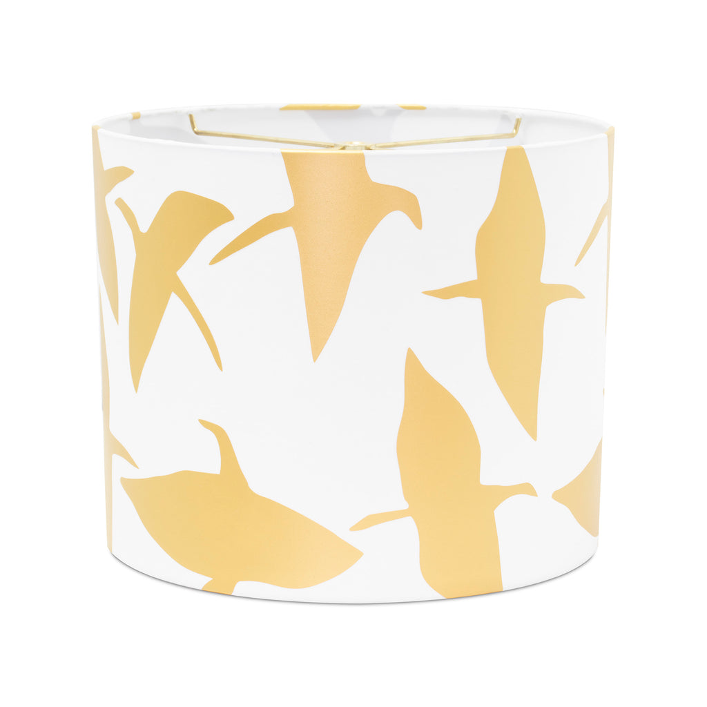 12 x 12 x 10"H Amy Heywood White Drum Shade with Crane Artwork - Couture Lamps