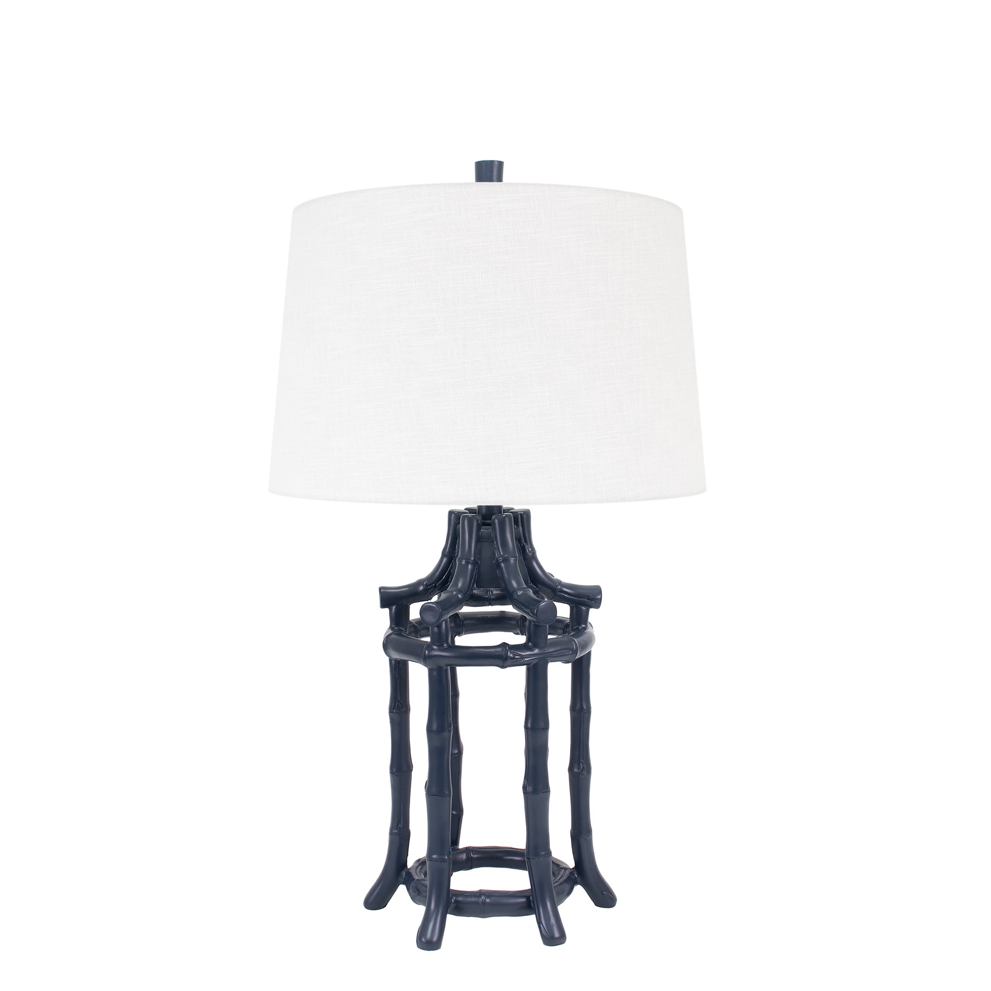 Navy Lcmp Navy Bamboo Table Lamp-with Casual Linen Shade