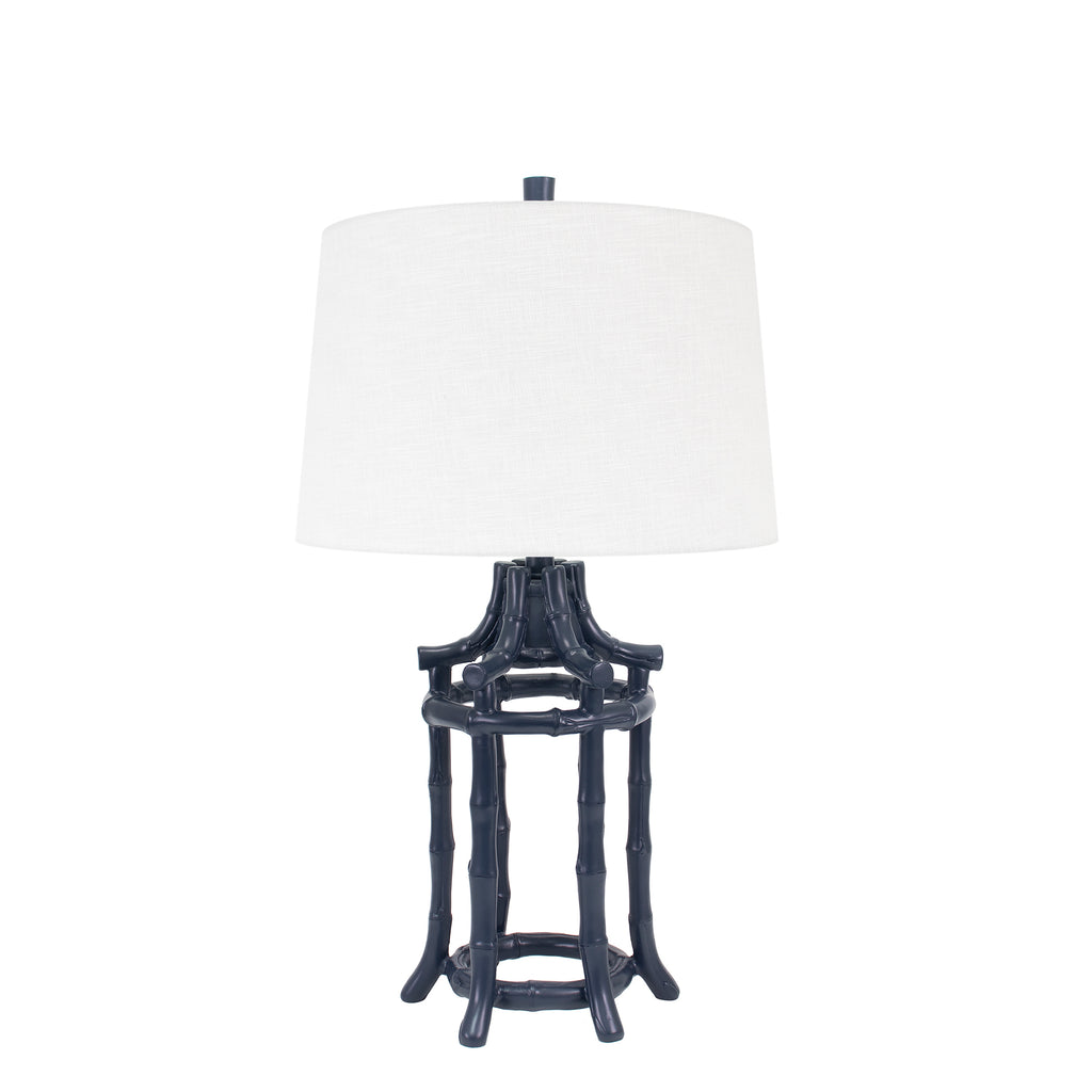 Navy Bamboo Table Lamp-with Casual Linen Shade - Couture Lamps