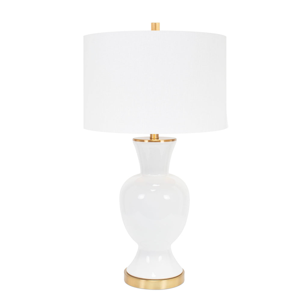 White Conley Table Lamp -with 16x16x10.5 drum shade with soft gold lining - Couture Lamps