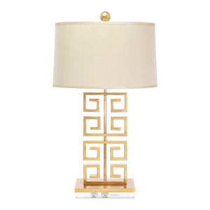 Gold Metal Greek Key with Oval Hardback Shade - Couture Lamps