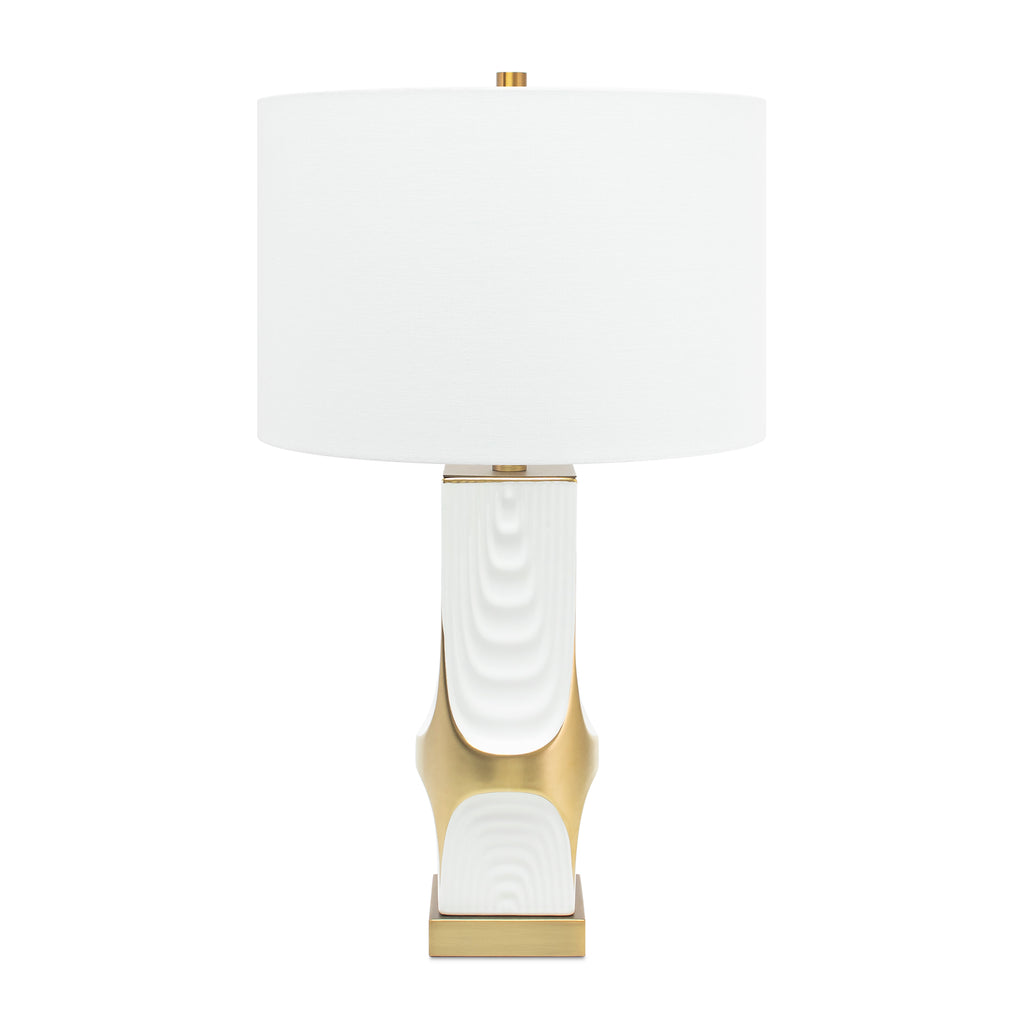 White and Gold Drape Table Lamp-with 15x15x10 White Classic Linen Shade - Couture Lamps