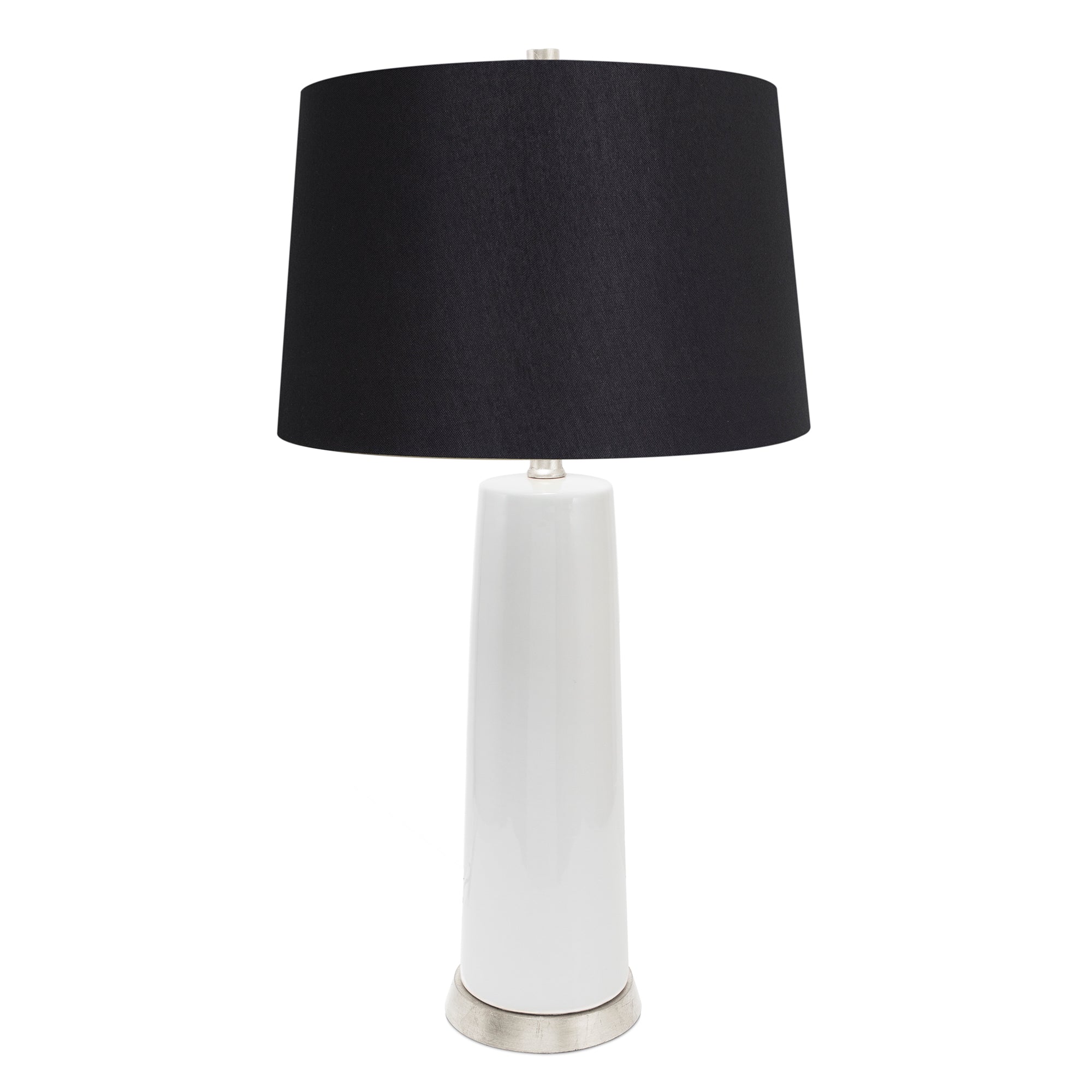 White and Silver Tansey Table Lamp-with 14x16x10 Black Linen Shade - Couture Lamps