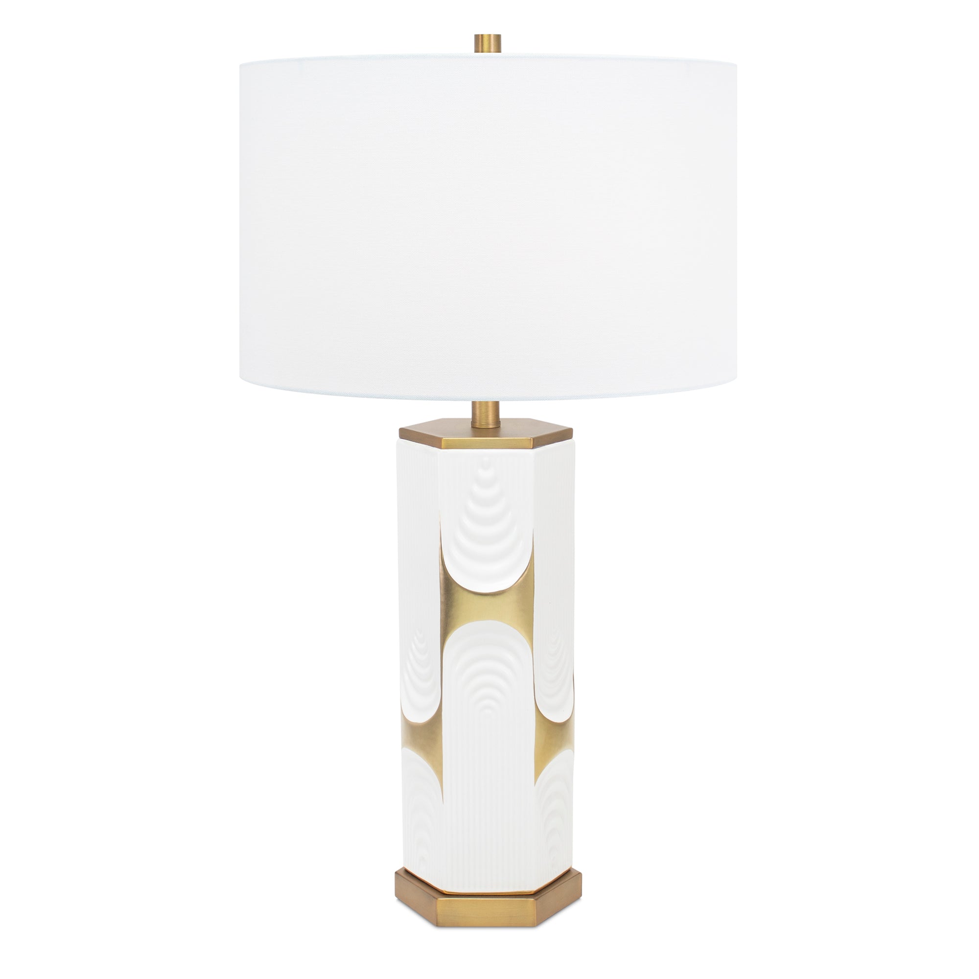 White and Gold Hex Drape Table Lamp-with 17x17x11 White Classic Linen Shade - Couture Lamps