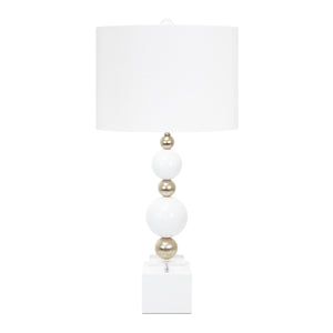 White and Silver Sheridan Table Lamp - with 14x14x10 White Classic Linen Shade - Couture Lamps