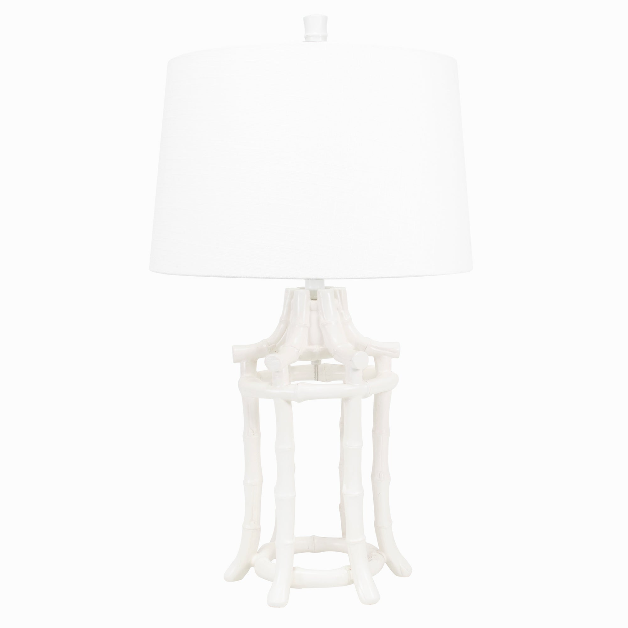 White Bamboo Table Lamp-with White Linen Shade and Silver Lining - Couture Lamps